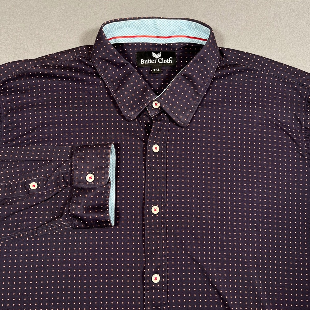 Buttercloth Mens 3XL Purple Casual Button Down Long Sleeve Dotted Shirt‎ Stretch